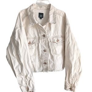 Wild Fable Cream Cropped Denim Trucker Jacket | Raw Hem | Size Medium